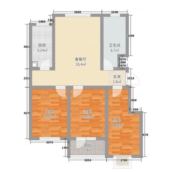 临淄淄江花园北五区电梯新房毛坯四楼3室1厅1卫 110.35平米